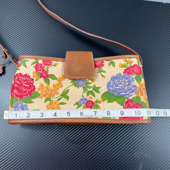 VTG Liz Claiborne Woven Floral Straw Shoulder Bag Leather Trim Pineapple Charm - Picture 13 of 16